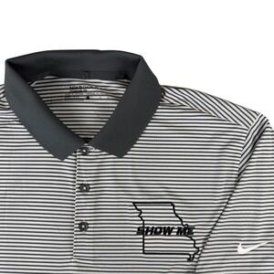Nike Golf Mens Dri-FIT Striped Polo Shirt L Missouri Show Me State Gray White